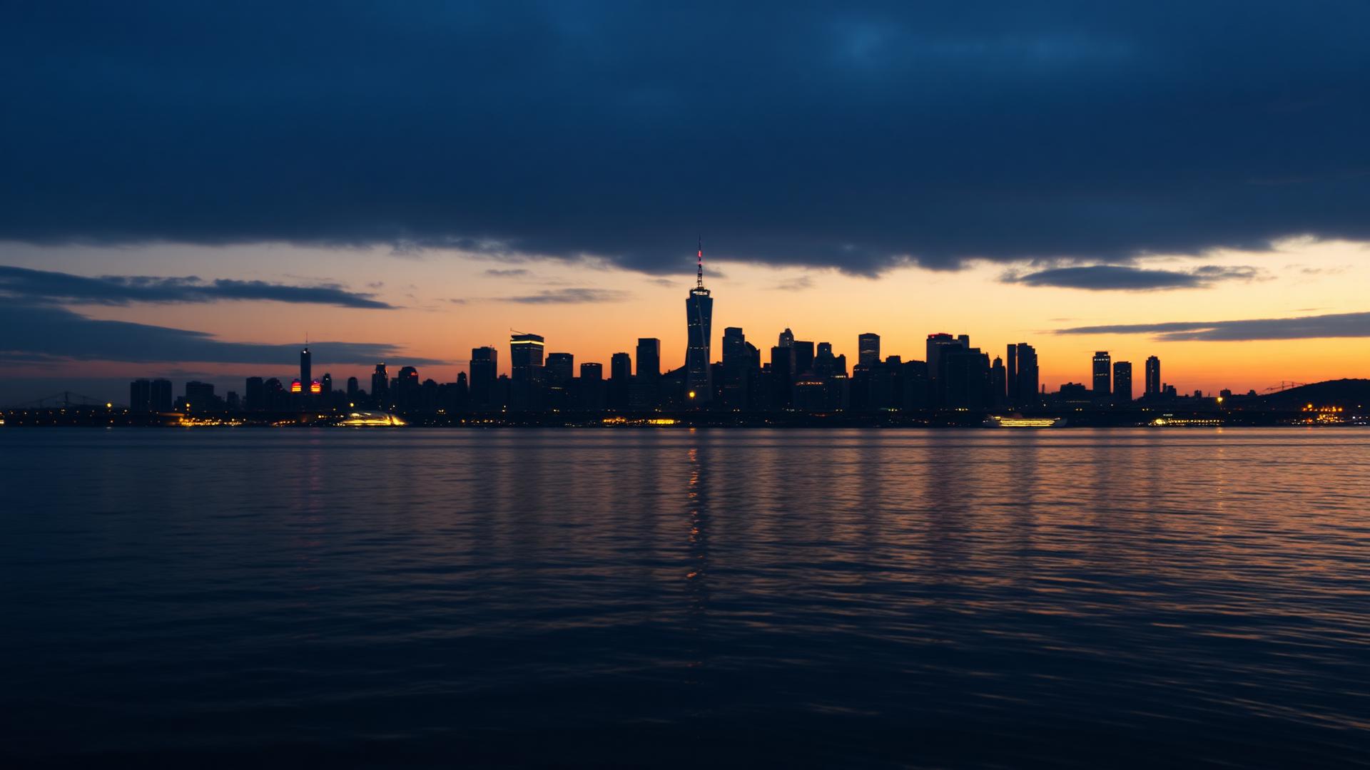 City skyline at dusk